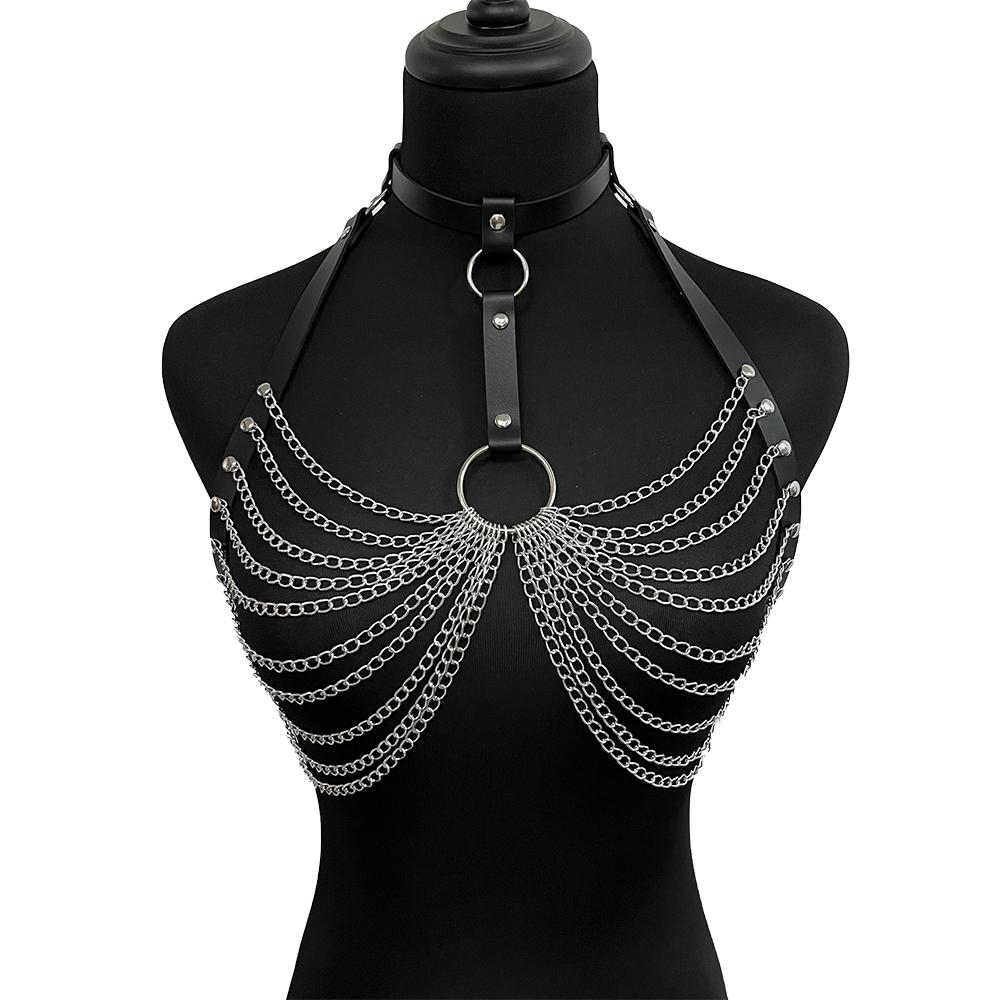 Women's Belt Body Harness Bra Bondage Chain Chest Harness Leather Lingerie Bdsm Fetish Clothing Gothic Women Suspenders Straps