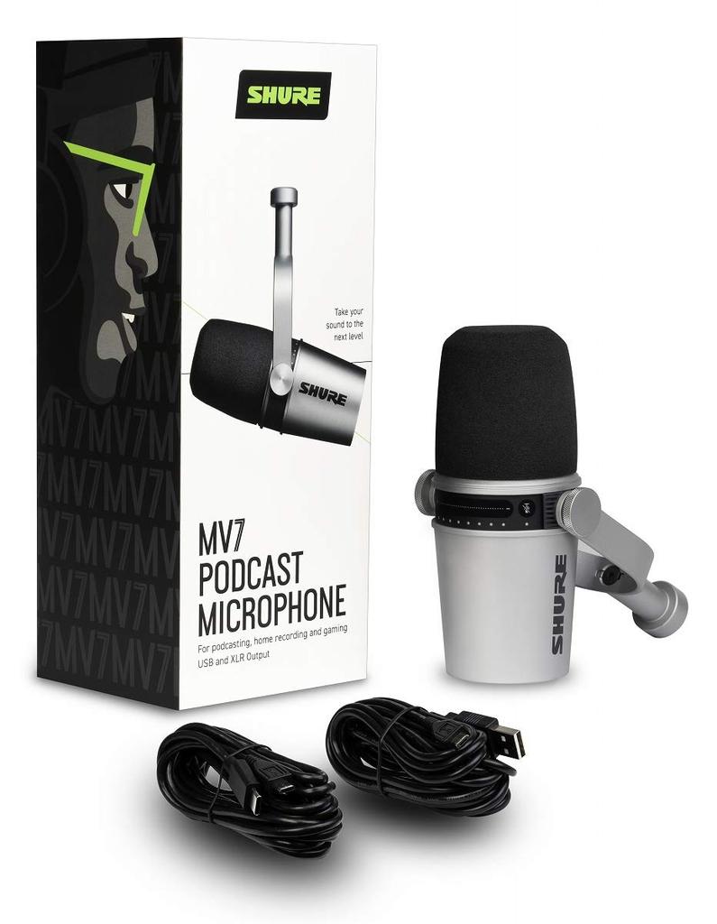 SHURE MV7 Podcast Microphone Dynamic Microphone Cardioid Unidirectional USB XLR Wired Noise Removal Distribution Streaming YouTube Recording Live Game