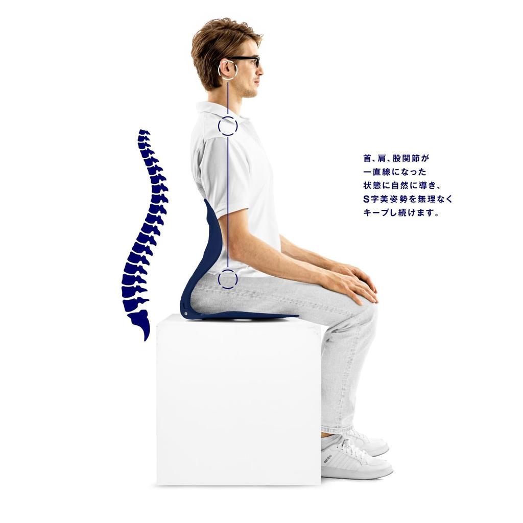 La-VIE Beautiful Posture S-Shaped Seat, Foldable, Posture Corrector, Pelvic Support Chair, Navy, 3B-4831 [Genuine Manufacturer Product]