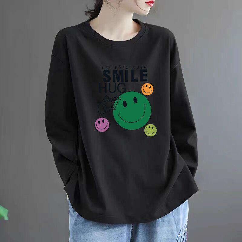 Langarm-T-Shirt Frühling und Herbst Neuer Stil Vielseitig Locker Rundhals Oberteil