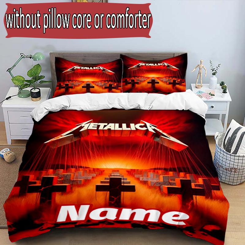 3pcs Duvet Cover Set (1*Duvet Cover + 2*Pillowcase, Without Core), Custom Name Master of Puppets Pattern Bedding Set, Home Bedroom Decor Gift