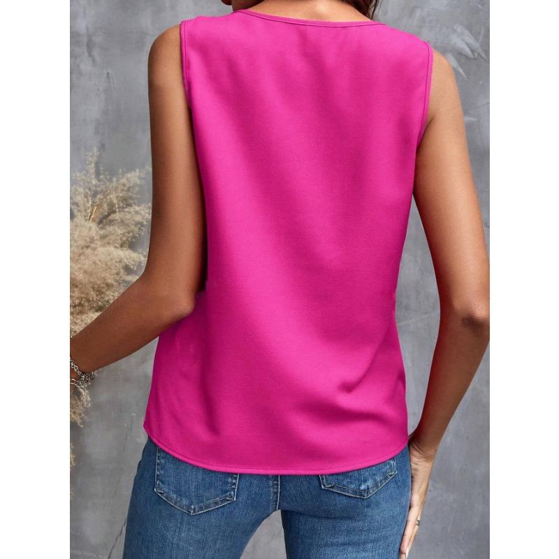YYFS Women's Fashion Casual Summer Spring Solid Color Print Sleeveless V-Neck Blouses & Shirts