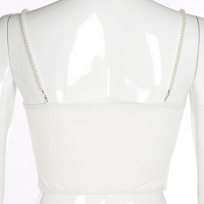 Женский укороченный топ с вышивкой в виде бабочки и жемчужными бретелями, облегающий топ