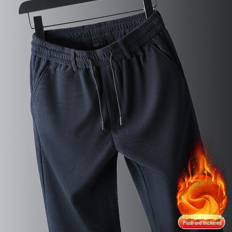 Вельветовые мужские брюки-стрейч с высокой талией: Плотные, свободные, прямые брюки на осень/зиму