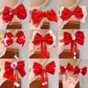 Velvet Ribbon Hair Clips Red Shiny Velvet Hairpins New Year Red Bow Hairpin  Little Girls