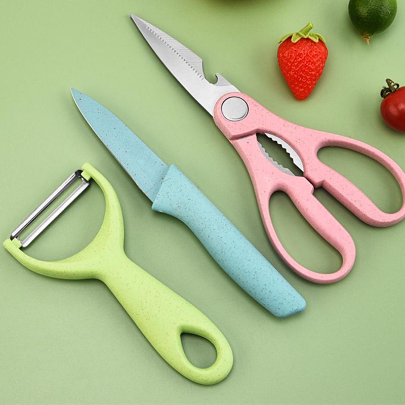 Цветная коробка из трех частей, кухонный нож из нержавеющей стали, набор кухонных ножниц для фруктов