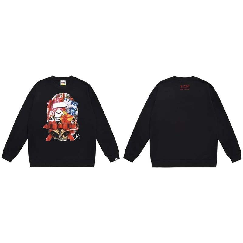 BAPE-Style Heavyweight Cotton Crewneck Sweatshirt Mens Oversized Streetwear Pullover Fall
