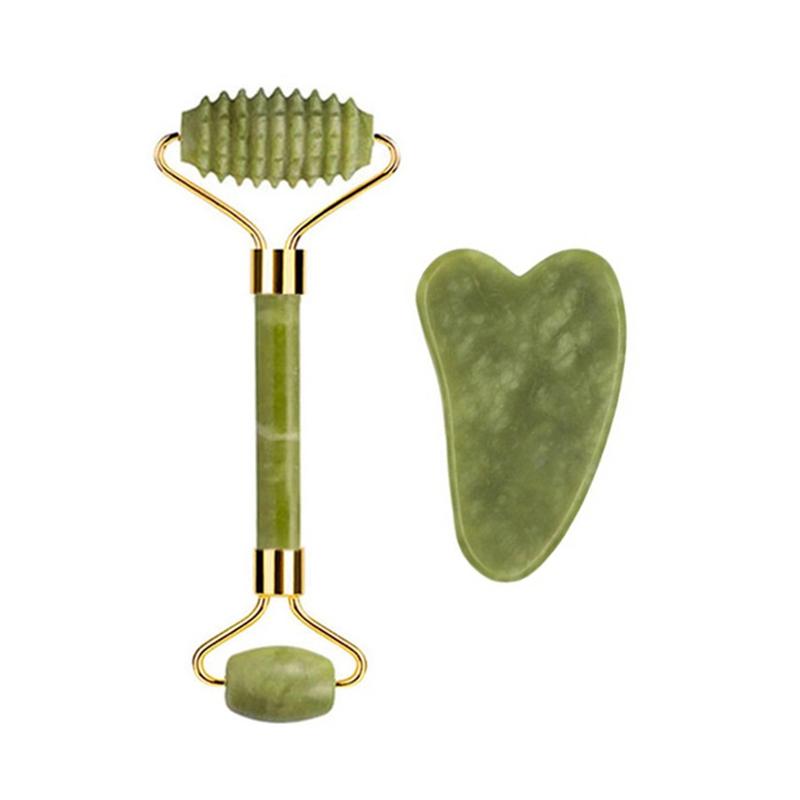Natural Green Jade Roller Gua Sha Set Scraping Facial Massage Lifting Anti-Wrinkle Gouache Scraper Jade Massager Skin Care Tools