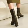 Krazing Pot Флок Осенне-зимняя обувь Странный стиль Каблуки Супер Размер Красивые сапоги с острым носком Теплые ботильоны на молнии