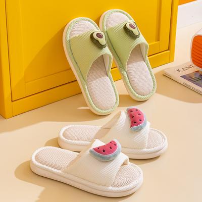 Элегантные мохнатые тапочки Фруктовые льняные тапочки Летние домашние сандалии Тапочки Простые тканевые хлопковые тапочки Женские домашние туфли Тапочки розового цвета