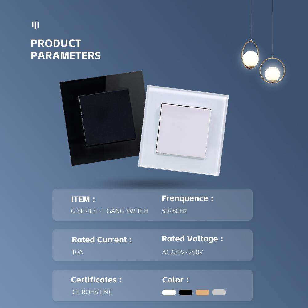 New Design 86 Series 1 Gang Glass Light Switch Remote Wall Light Switch Electrical Switch and Sokets Luxury Wal