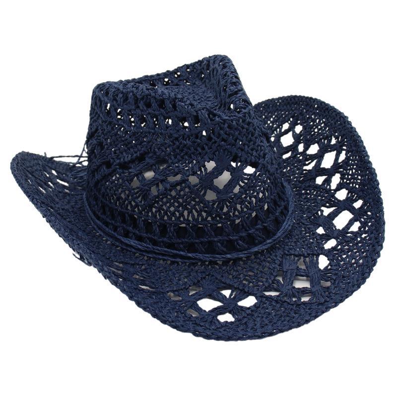 Hand-woven Holiday Beach Hat Western Cowboy Straw Hat Sun Hat Hollow Jazz Hat Men and Women Tide