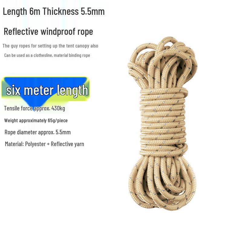 Светоотражающий ветровой шнур для туристических палаток - 4 мм и 6 мм оттяжка