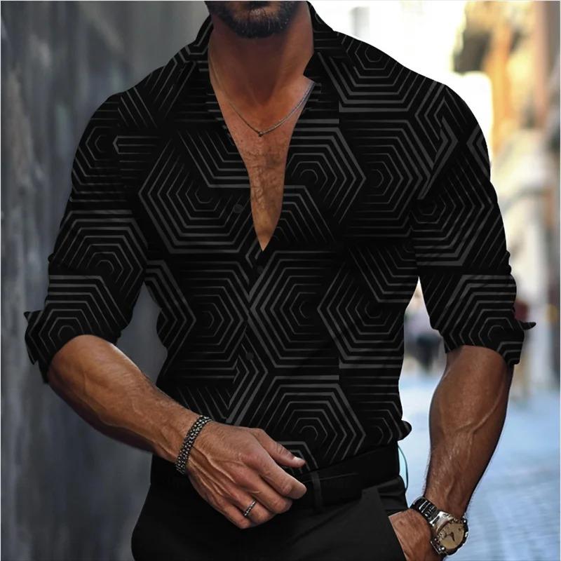 Новая мужская линия в стиле business casual, рубашка с 3D-принтом, формальная, весенне-летняя, с лацканами, с длинным рукавом, размеры XS-5XL, рубашка из эластичной ткани, 2024