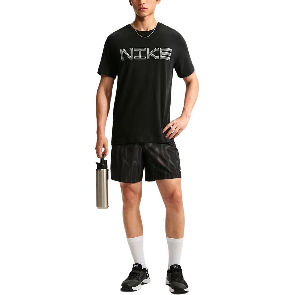 Nike Quick Dry T Shirts Men's Black/White Crew Neck Moderate
