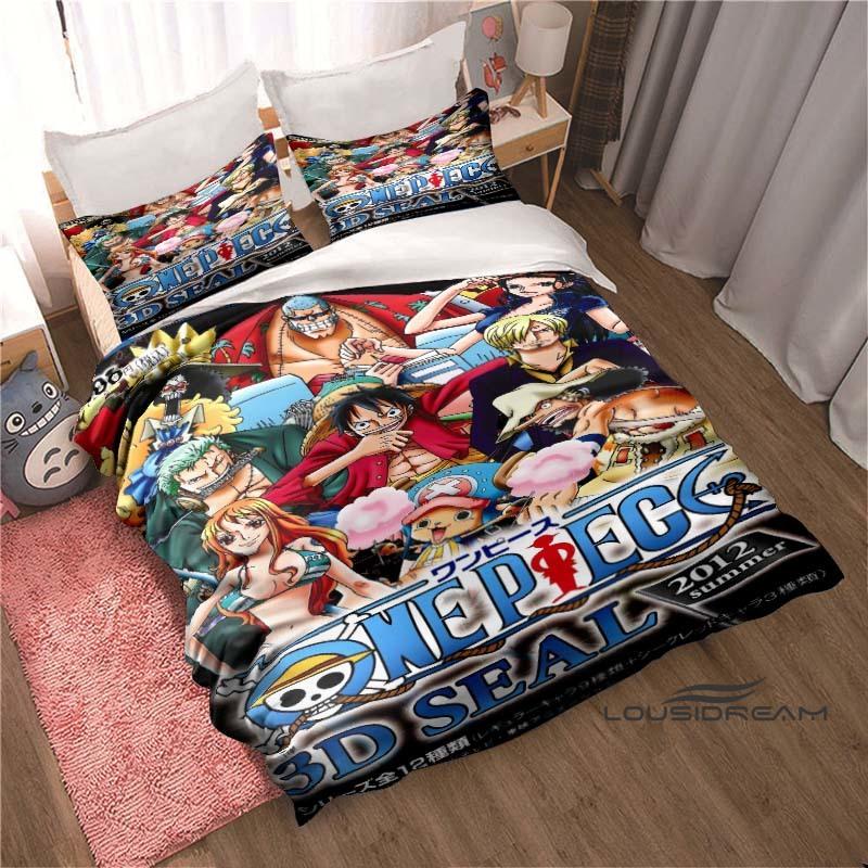Monkey D. Luffy Cartoon ONE PIECE Bedding Set, Duvet Cover and Pillowcase 3-Piece Set, Holiday Gift for Children and Adults