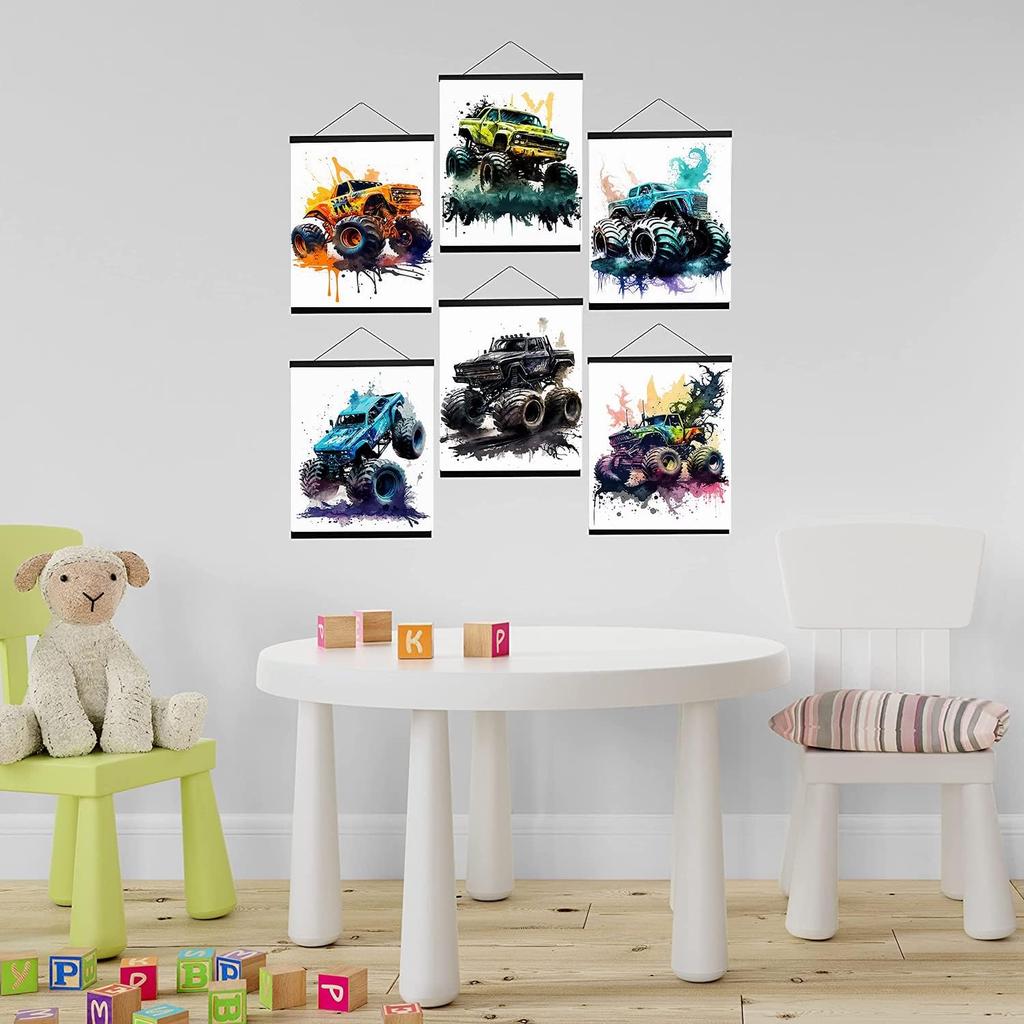 Monster Truck Posters Wall Art Prints for Boys Room Decor,Watercolor Monster Truck Car Posters For Boys Kids Room Decorations,Nursery Kids Room