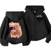 Little Girls Capybara Cute Fall Jacket Pink Winter Hoodie Loose Zip-up Long Sleeves Pockets Crew Neck  Pure Color Daily Wear Casual Age 4-14