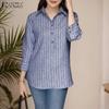 Женская повседневная свободная полосатая блузка с отложным воротником и рукавами 3/4