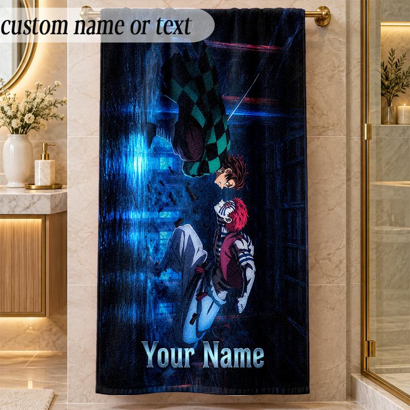 Beach TowelDemon Slayer Custom Name Text Personalized Soft Towel for Beach Pool Indoor Home Decor Gift