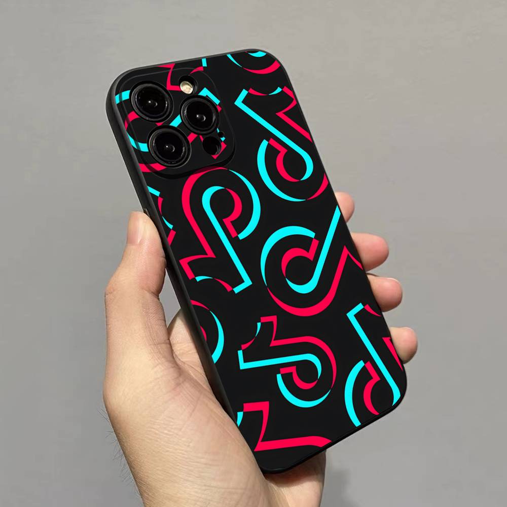 T-TikTok-K Для iPhone 17 16 15 11 13 14 Pro Max Plus 12 Mini Черный Чехол-Оболочка Чехол для Телефона