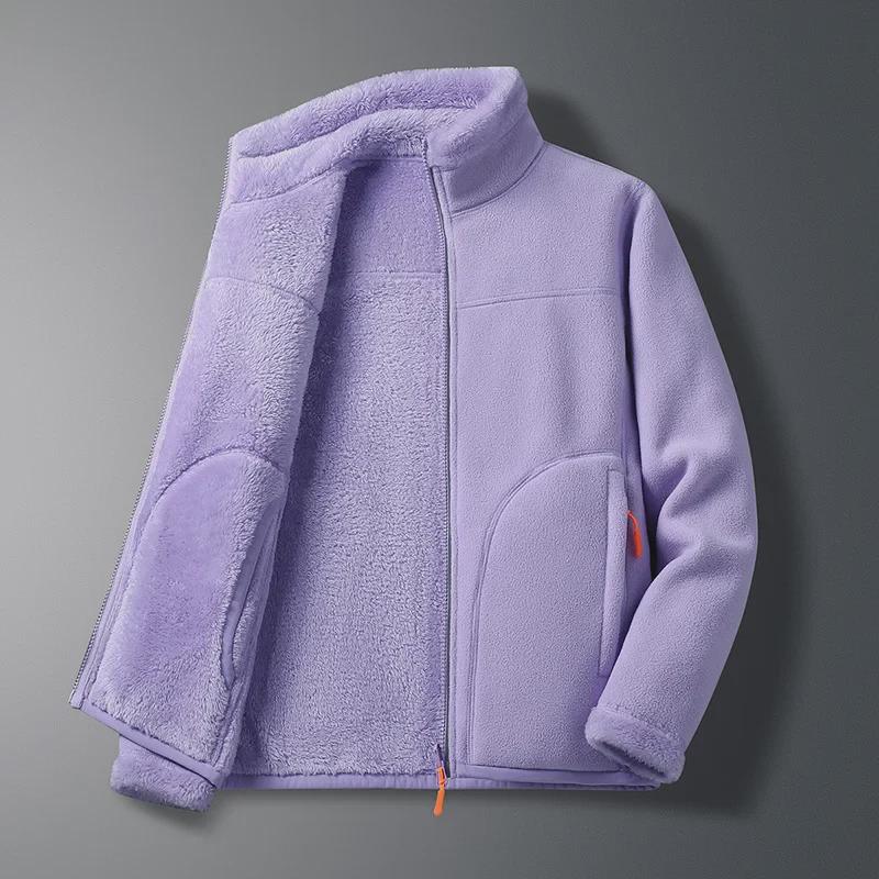 Double-Sided Coral Fleece Jacket - Multi-Color Couple's Autumn/Winter Top