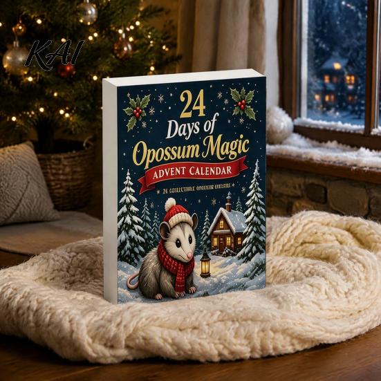 Winter Seasonal Decor 24 Days Christmas Advent Calendar with 2D Flat Acrylic Possum Pendants, DIY Holiday Charms Festive Countdown for Tree Decoration