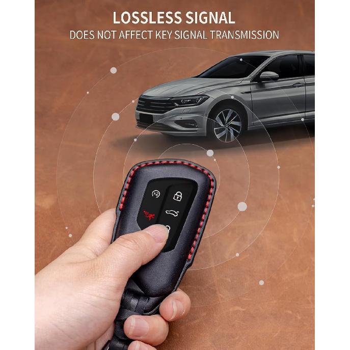 for VW Atlas Key Fob Cover Premium Leather Car Remote Case Holder Keychain Compatible for Volkswagen ID4 MK8 Golf GTI 2025 2024 -Black