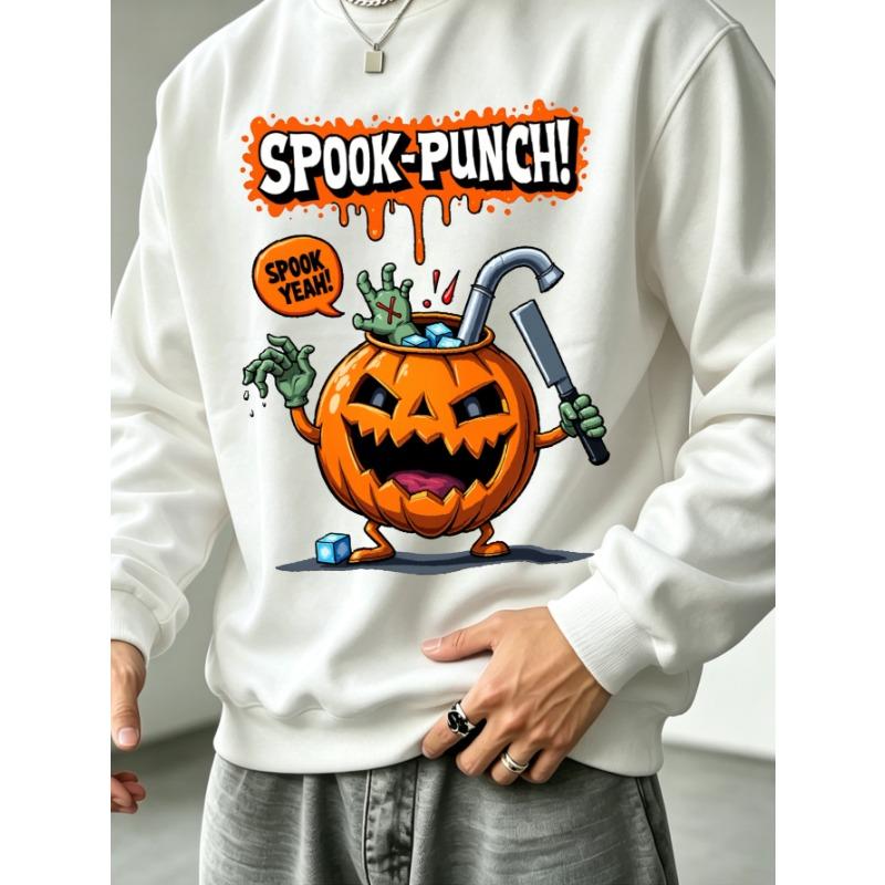 Мужская толстовка с графическим принтом, круглым вырезом, с изображением Spook Punch, руки зомби, тыквы, Хэллоуин, свободный крой, уличная одежда.