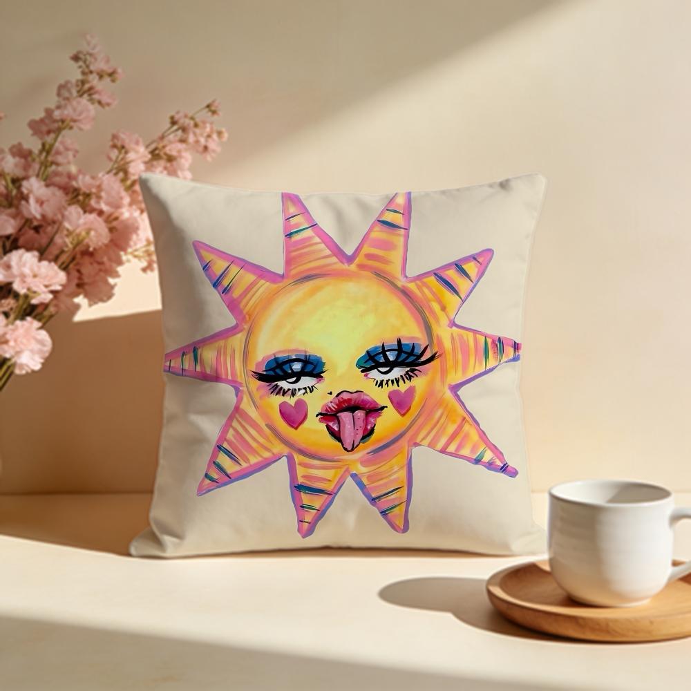 Radiant Sun Face Cushion Cover Soft Pillow Cases for Home Bedroom Living Room Sofa