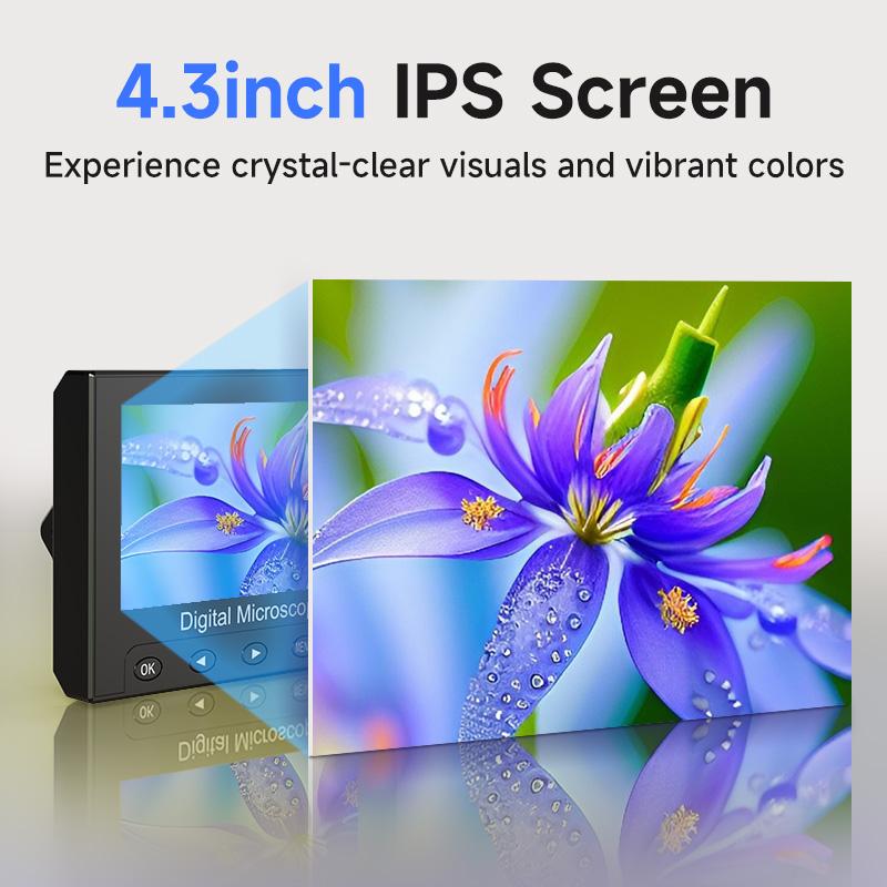 Цифровой ЖК-микроскоп, 4,3-дюймовый IPS-экран, 1000-кратное увеличительное стекло, 8 светодиодных дисплеев, совместимых с Windows