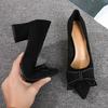 Shoes Women's Spring and Autumn New Bow Pointed Work Shoes Medium Heel Thick Heel Single Shoes Women's French Small High Heels