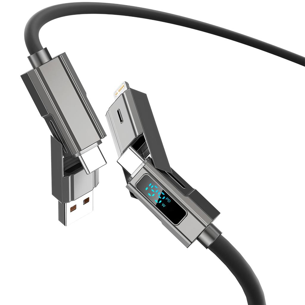 Цифровой дисплей 4 в 1 PD USB Type-C Кабель для передачи данных Быстрая зарядка Для iPhone 15 Samsung Xiaomi Redmi OPPO Кабель Быстрое зарядное устройство