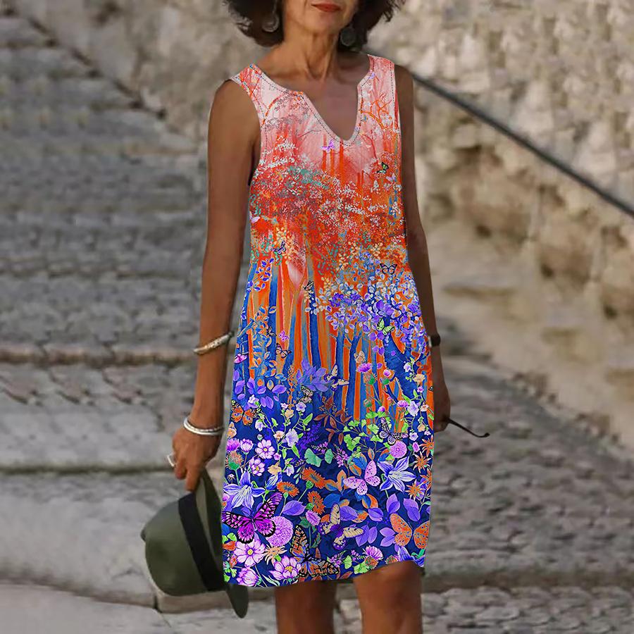 Женское платье с v-образным вырезом, летнее лесное платье с фрагментированными цветами и принтом, повседневное модное платье без рукавов, повседневные свободные сексуальные платья размера плюс XS-8XL
