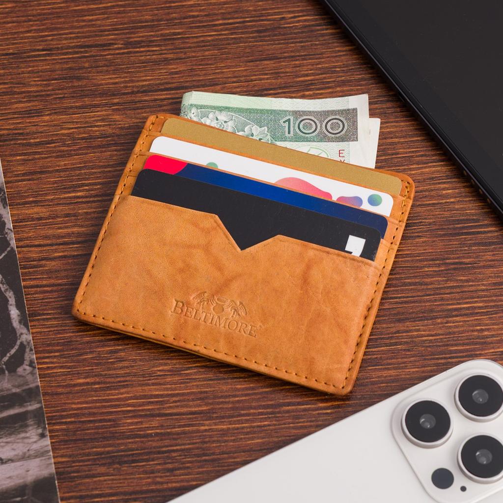 Etui Na Dokumenty Karty Wizytówki Skórzane Slim Portfel Camel Beltimore