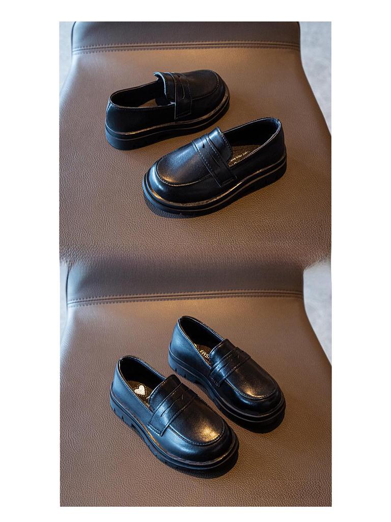 2025 Весна/Осень Ретро Черные Кожаные Туфли для Мальчиков и Девочек - Британский Стиль Мягкая Подошва для Детей