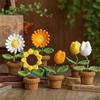 Mini Cute Crochet Flower Hand-Woven Simulation Flower Sunflower Potted Plants Knitted Finished Flowers Home Garden Decoration