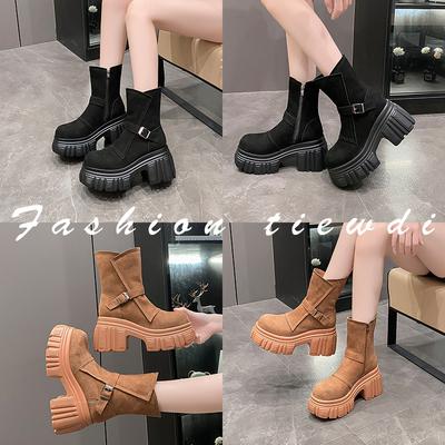 Гу Юньшу ботинки мартин на толстой подошве женские 2024 осень новые ретро матовые локомотивные короткие ботинки модные женские ботинки рыжие ботинки