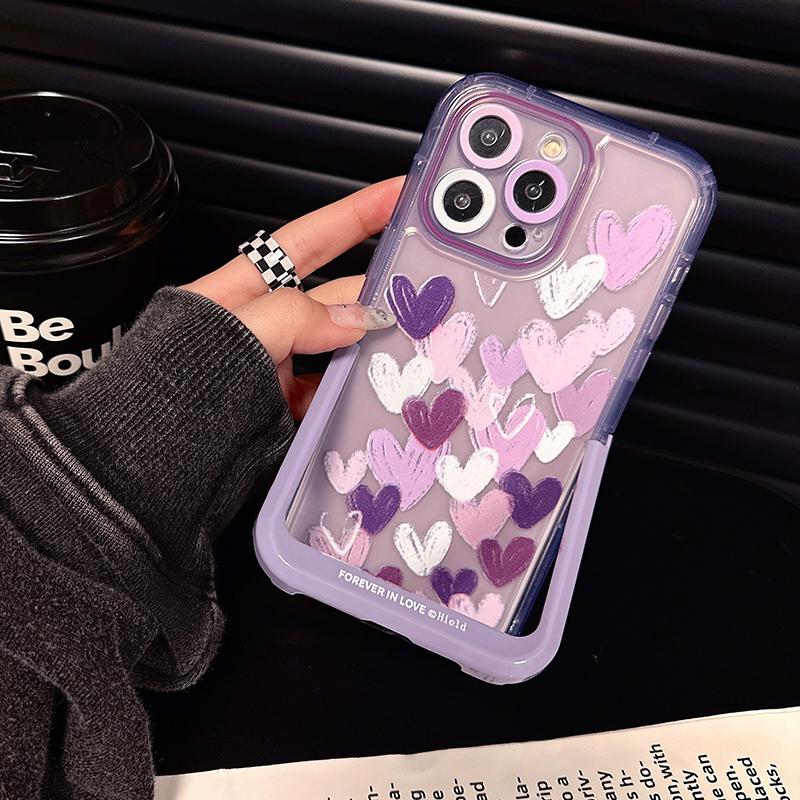 Ins Purple Love Heart Невидимый чехол-держатель для Iphone 13 11 12 14 Pro Max 14 Plus противоударный чехол с кронштейном-подставкой