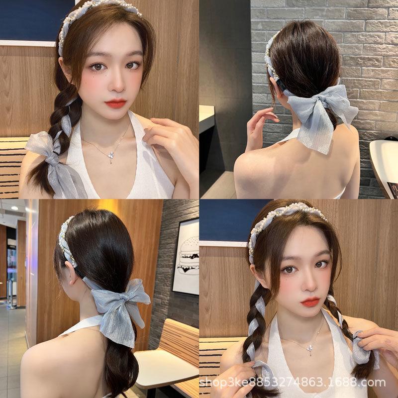 Summer Braid Headband Girl Pearl Headband Streamer Tie Hair Fashion Headband