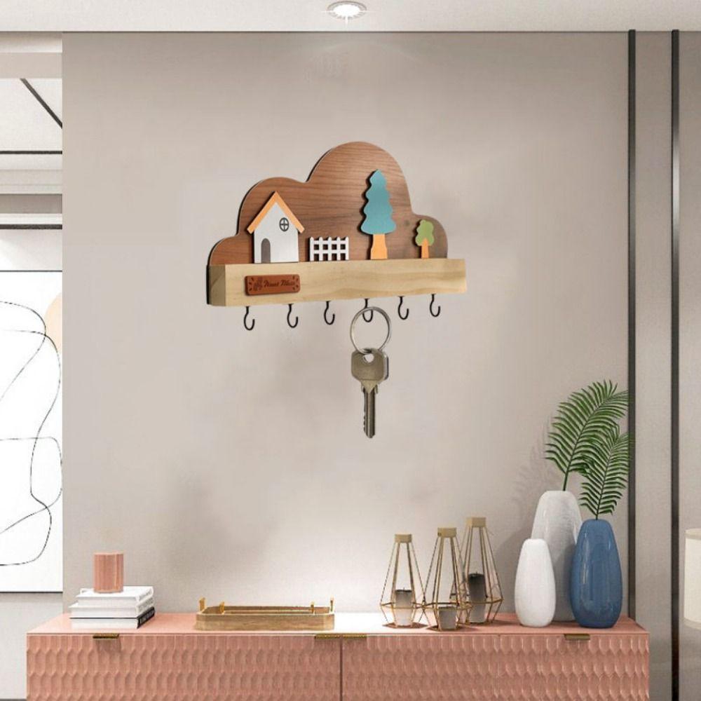Держатель для ключей без сверления, из массива дерева, декоративный крючок, креативная вешалка для одежды, домашний декор