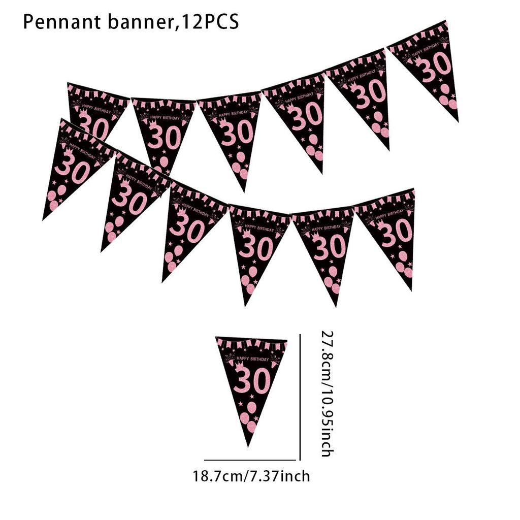 Black Pink Triangle Birthday Party Banner Decoration