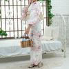 RAVIR Yukata White with an Adorable Red Daisy Includes a Fluffy Obi Belt and One Size Fits All Women's 3-Piece Set, Pattern, Sandals,