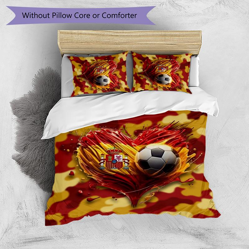 Spain football Printed Bedding 3 Piece Set Cozy Breathable Bed Cover Set as Housewarming Holiday Gift