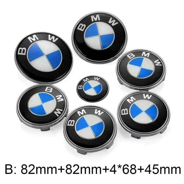 XKUGH1 For BMW New 2025 New 7pcs Car Front Emblem 7pcs Car Front Emblem Rear Badge Wheel Hub Cap Sticker for E46 E90 E60 F10 F11 F20 F3