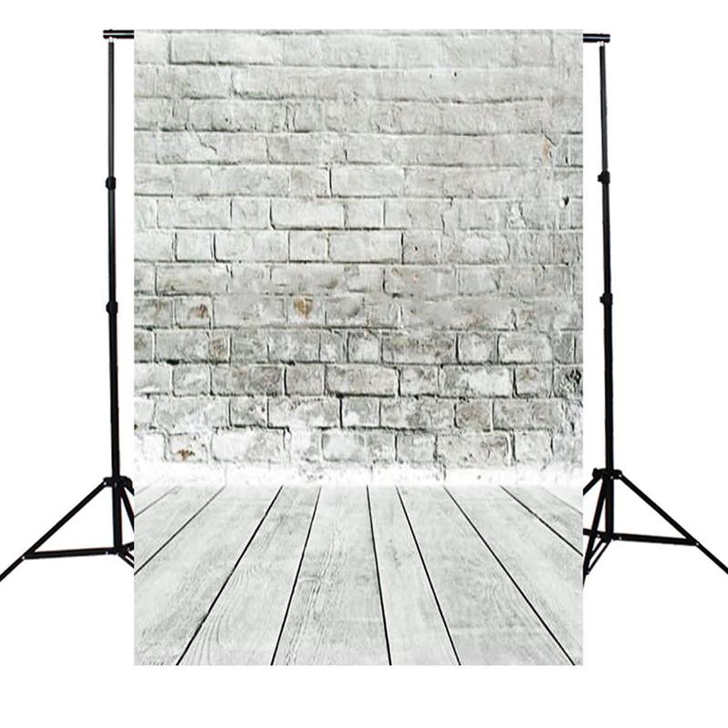 5x7ft Grey Brick Wall Wooden Floor Photography Background Photo Backdrop Studio