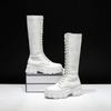 Модные длинные женские сапоги, модные сексуальные женские сапоги из искусственной кожи на молнии, дизайнерские панк-ботинки для женщин, мотоциклетные сапоги на платформе и толстом каблуке