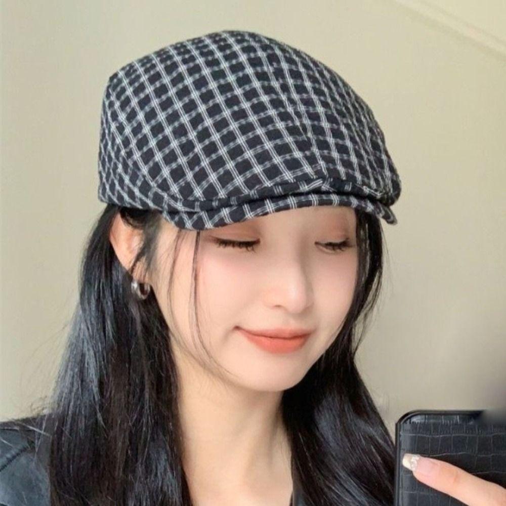 Кепки газетчика в стиле Y2k, корейская шляпа художника, ретро клетчатые береты, для улицы