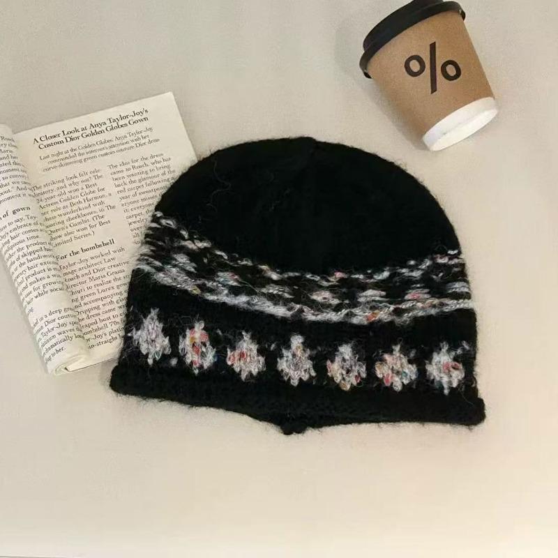Women S Vintage Fair Isle Knit Beanie Oversized Roll Edge Winter Warm Hat
