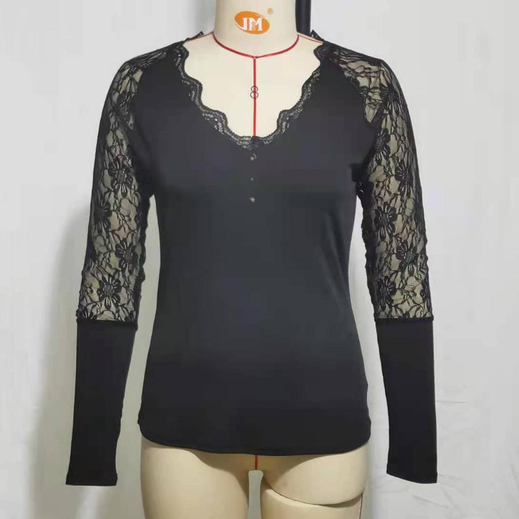 Женский длинный стильный пуловер с открытыми плечами и v-образным вырезом, кружевная блузка